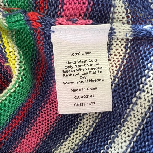 Talbots Petunia Striped 100% Linen Crewneck Sweater Ribbed Hem Side Slits MP - Picture 9 of 12